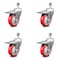 Service Caster 4 Inch Red Polyurethane Swivel 1/2 Inch Stem Caster Set with Total Lock Brake SCC-TSTTL20S414-PPUB-RED-121315-4 - alternate 1